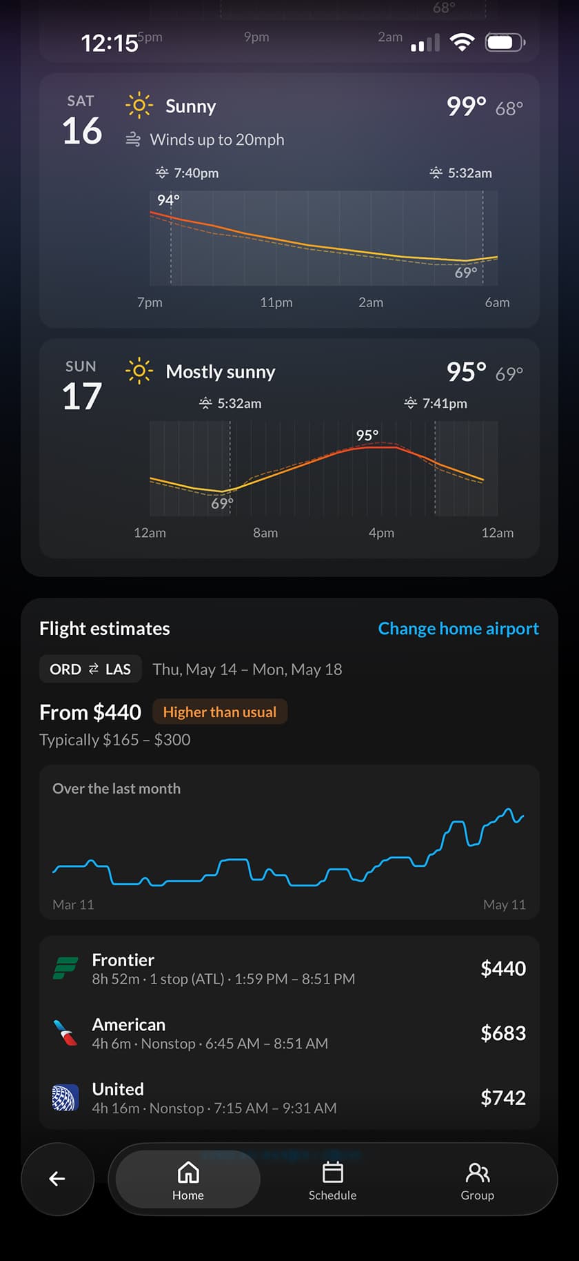 FestiPlannr trip planning: festival weather forecast and flight estimates